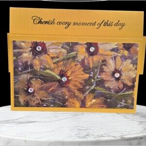 Floral Greeting Card Yellow & Purple Accents- Cherish Every Moment Of This Day.